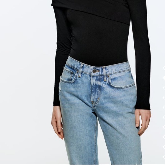 Zara ZW THE DISTRESSED CIGARETTE RELAXED JEANS nwt 36 4 - Picture 2 of 12